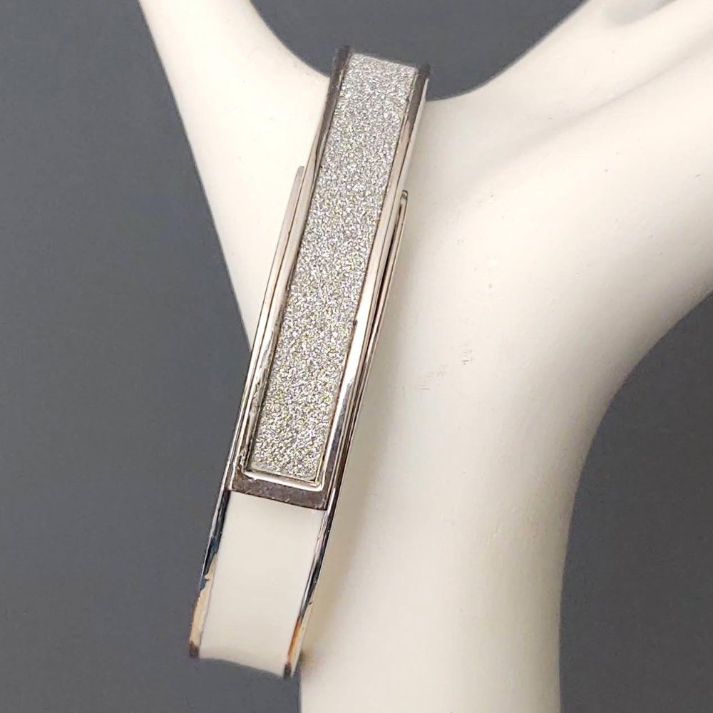 Silver sparkle and creamy white enamel bangle